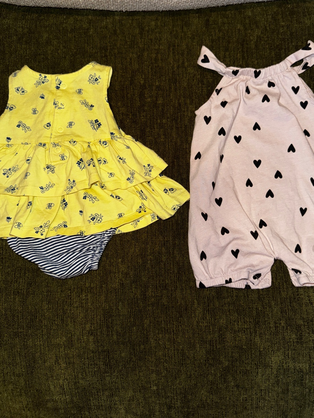 Carter's Yellow Romper and Pink Heart Romper - Picture 2 of 6